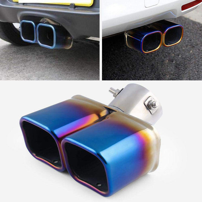 BIG 63mm Bent Twin Round Blue Burnt Stainless Steel Car SUV Dual Exhaust Muffler Tip Tail Pipe