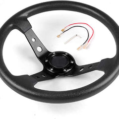 Black 14inch 350mm Racing PU Leather Steering Wheel Aluminum Alloy Deep Corn Dish Sport Drifting Steering Wheels Universal Suitable for car