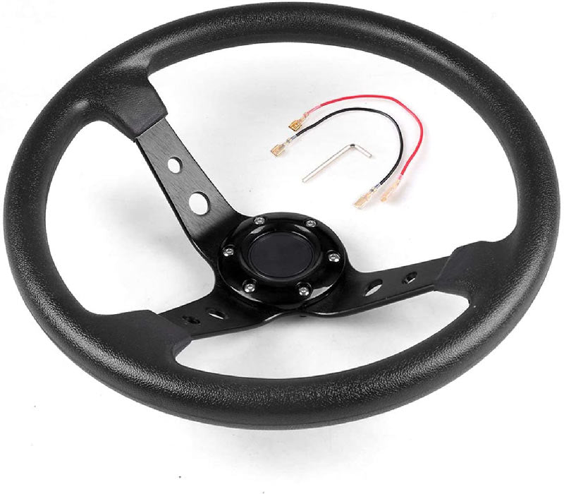 Black 14inch 350mm Racing PU Leather Steering Wheel Aluminum Alloy Deep Corn Dish Sport Drifting Steering Wheels Universal Suitable for car