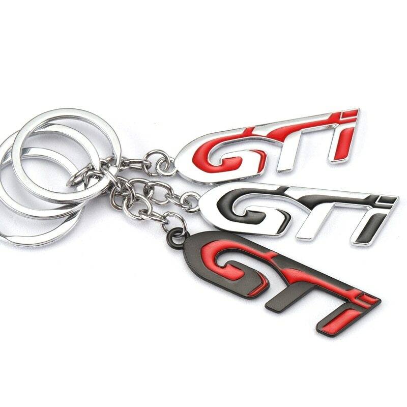 Black Chrome GTI 3D Logo Emblem Metal Keychain For Bikes And Cars