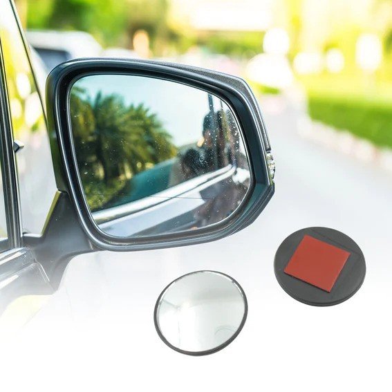 BLACK COLOR 2PCS ROUND SHAPE HD GLASS FRAMELESS DESIGN CONVEX REAR VIEW BLIND SPOT MIRROR