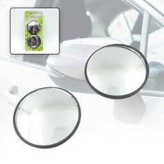 BLACK COLOR 2PCS ROUND SHAPE HD GLASS FRAMELESS DESIGN CONVEX REAR VIEW BLIND SPOT MIRROR