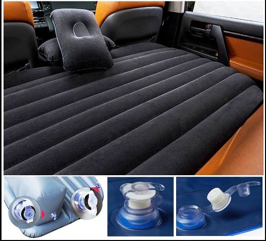 Black Multifunctional Inflatable Car Bed Mattress with Two Air Pillows, Car Air Pump and Repair Kit