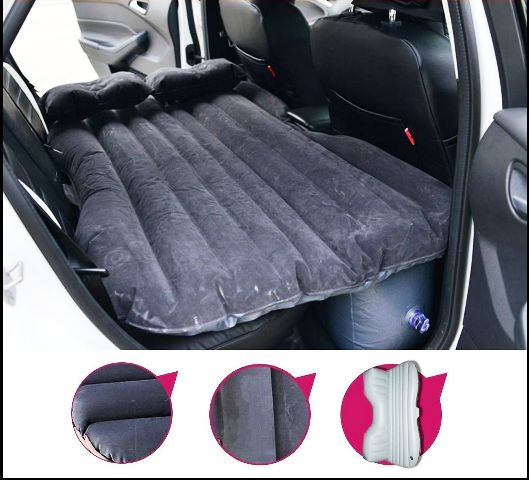 Black Multifunctional Inflatable Car Bed Mattress with Two Air Pillows, Car Air Pump and Repair Kit