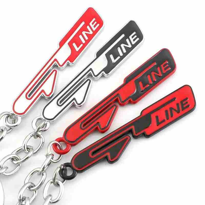 Black Silver GT LINE 3D Logo Emblem Metal Keychain For Bikes And Cars
