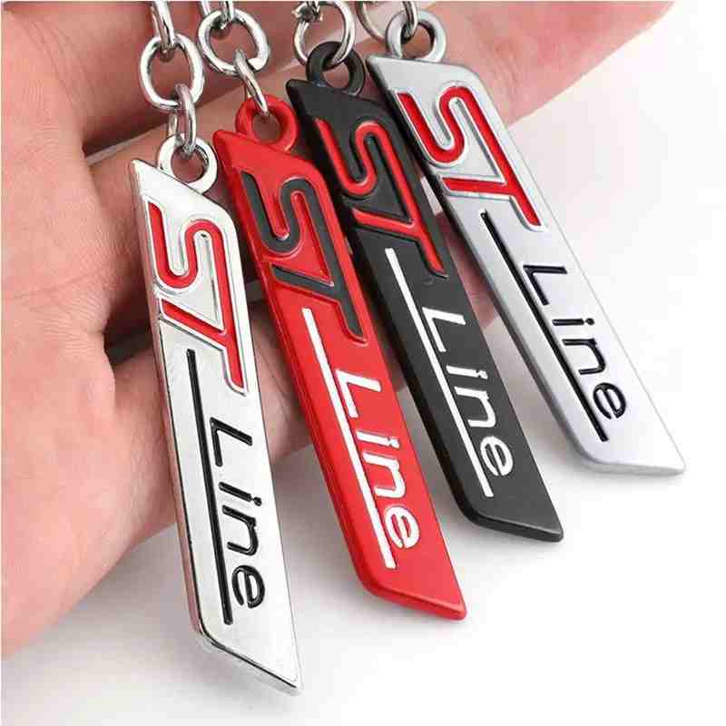 Black ST Line 3D Logo Emblem Metal Keychain For Bikes And Cars