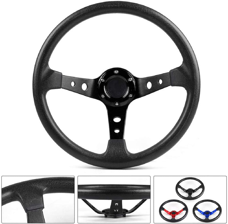 Blue 14inch 350mm Racing PU Leather Steering Wheel Aluminum Alloy Deep Corn Dish Sport Drifting Steering Wheels Universal Suitable for car