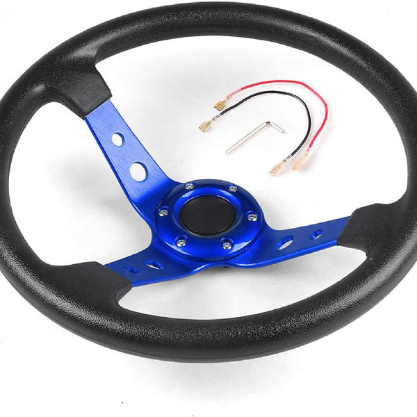 Blue 14inch 350mm Racing PU Leather Steering Wheel Aluminum Alloy Deep Corn Dish Sport Drifting Steering Wheels Universal Suitable for car