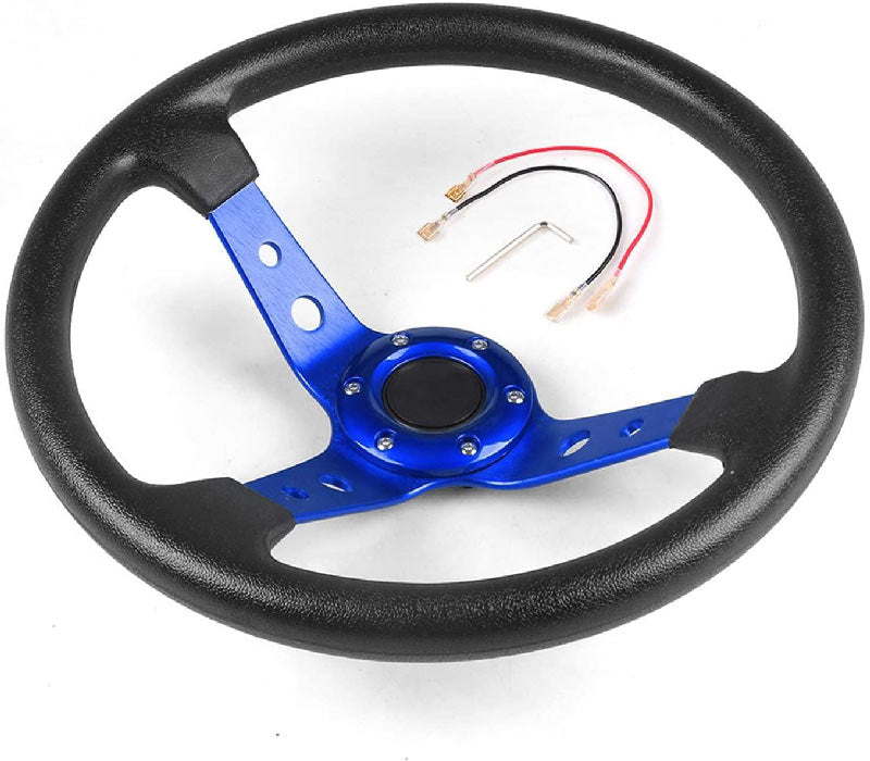 Blue 14inch 350mm Racing PU Leather Steering Wheel Aluminum Alloy Deep Corn Dish Sport Drifting Steering Wheels Universal Suitable for car