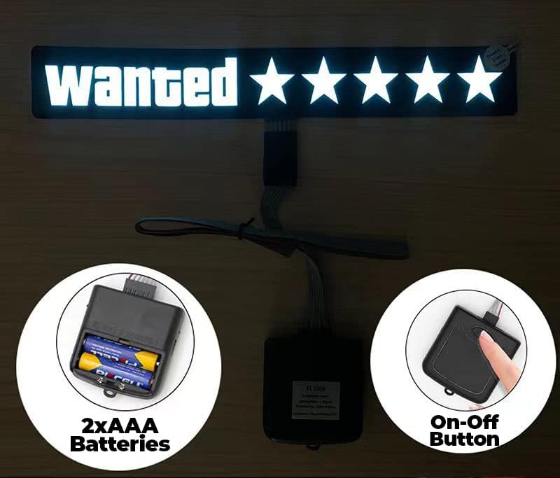 Blue GTA Wanted 5 Star JDM Car Windshield Glow Panel Electric Marker Lamp LED Decoration Flashing Light Sticker