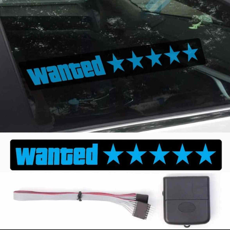 Blue GTA Wanted 5 Star JDM Car Windshield Glow Panel Electric Marker Lamp LED Decoration Flashing Light Sticker