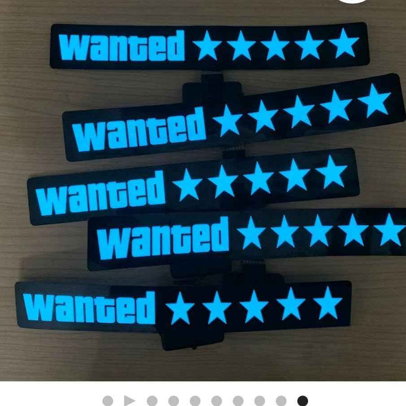 Blue GTA Wanted 5 Star JDM Car Windshield Glow Panel Electric Marker Lamp LED Decoration Flashing Light Sticker