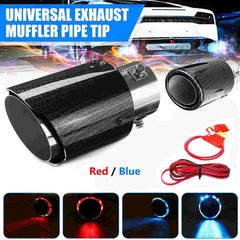 Racing Flame Led Exhaust Muffler Tip Carbon Fiber Racing Automobile Car Tail Pipe Light 2.5 Inch Inlet 4 Inch Outlet - Straight Style