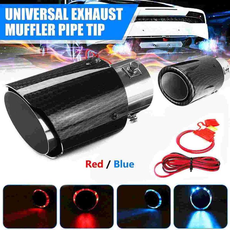 Racing Flame Led Exhaust Muffler Tip Carbon Fiber Racing Automobile Car Tail Pipe Light 2.5 Inch Inlet 4 Inch Outlet - Straight Style