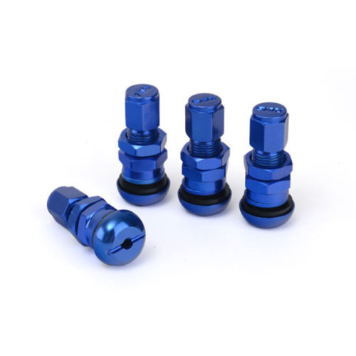 4pcs Blue Bolt-in Aluminium Car Wheel Tire Tubeless Valves Stem with Dust Caps