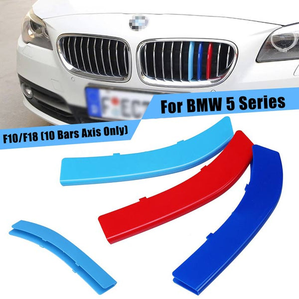 For 14-17 BMW 5 Series (10 Grilles one Side) 3D M Styling 3 Colors Front Grille Trim Motorsport Stripes Grill Cover Performance Stickers 3Pcs