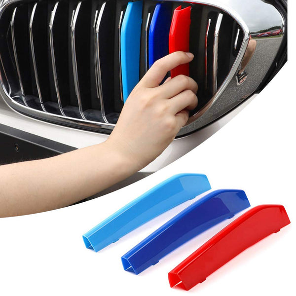 For 14-17 BMW 5 Series (10 Grilles one Side) 3D M Styling 3 Colors Front Grille Trim Motorsport Stripes Grill Cover Performance Stickers 3Pcs