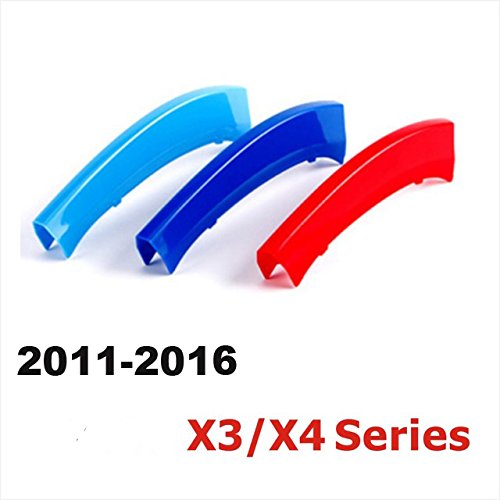 For 11-17 BMW X3 X4 F25 F26 (7Grilles one Side) 3D M Styling 3 Colors Front Grille Trim Motorsport Stripes Grill Cover Performance Stickers 3Pcs