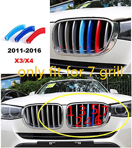 For 11-17 BMW X3 X4 F25 F26 (7Grilles one Side) 3D M Styling 3 Colors Front Grille Trim Motorsport Stripes Grill Cover Performance Stickers 3Pcs