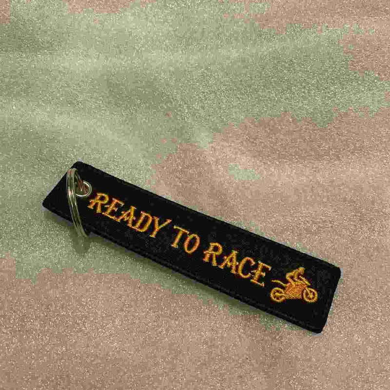 BRAAAP !! READY TO RACE Car Bike Embroidered Fabric Tag Strap Keyring Key Holder