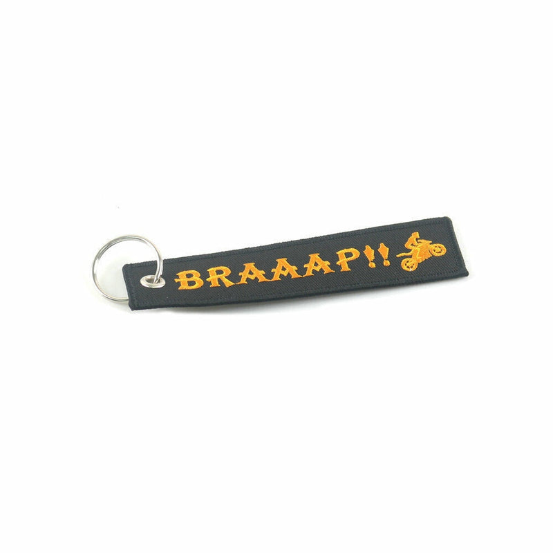 BRAAAP !! READY TO RACE Car Bike Embroidered Fabric Tag Strap Keyring Key Holder