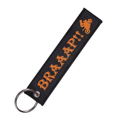 BRAAAP !! READY TO RACE Car Bike Embroidered Fabric Tag Strap Keyring Key Holder