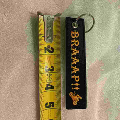 BRAAAP !! READY TO RACE Car Bike Embroidered Fabric Tag Strap Keyring Key Holder