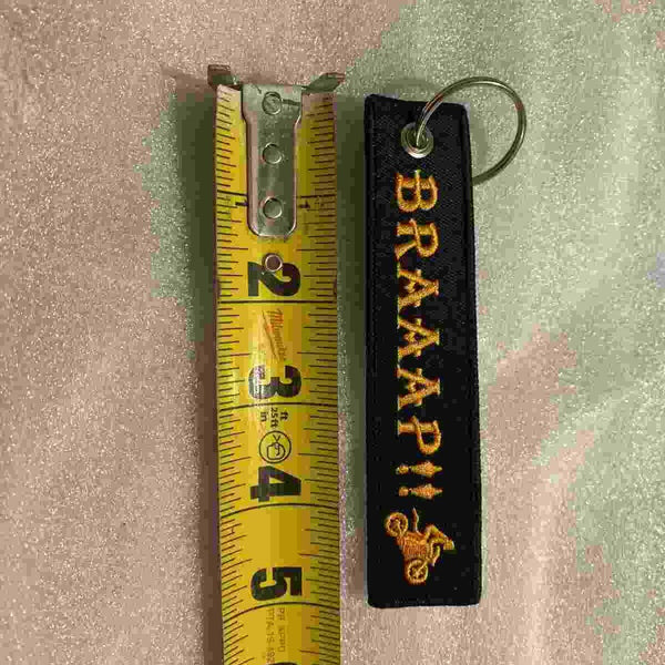 BRAAAP !! READY TO RACE Car Bike Embroidered Fabric Tag Strap Keyring Key Holder