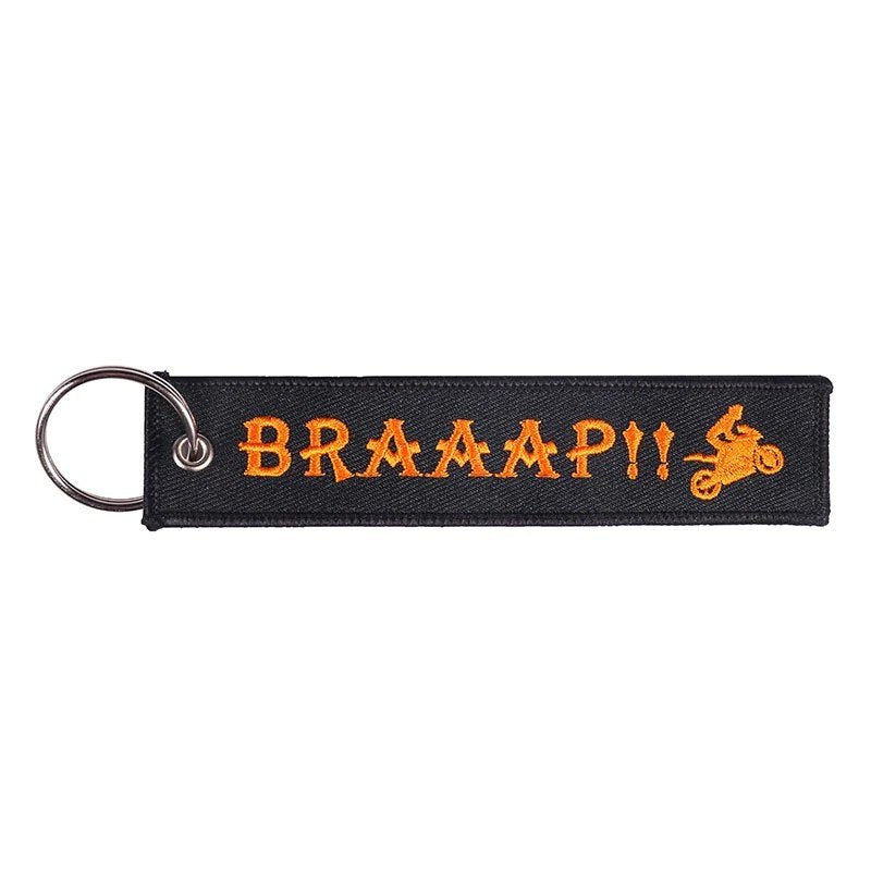 BRAAAP !! READY TO RACE Car Bike Embroidered Fabric Tag Strap Keyring Key Holder