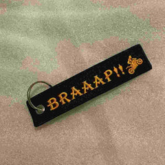 BRAAAP !! READY TO RACE Car Bike Embroidered Fabric Tag Strap Keyring Key Holder