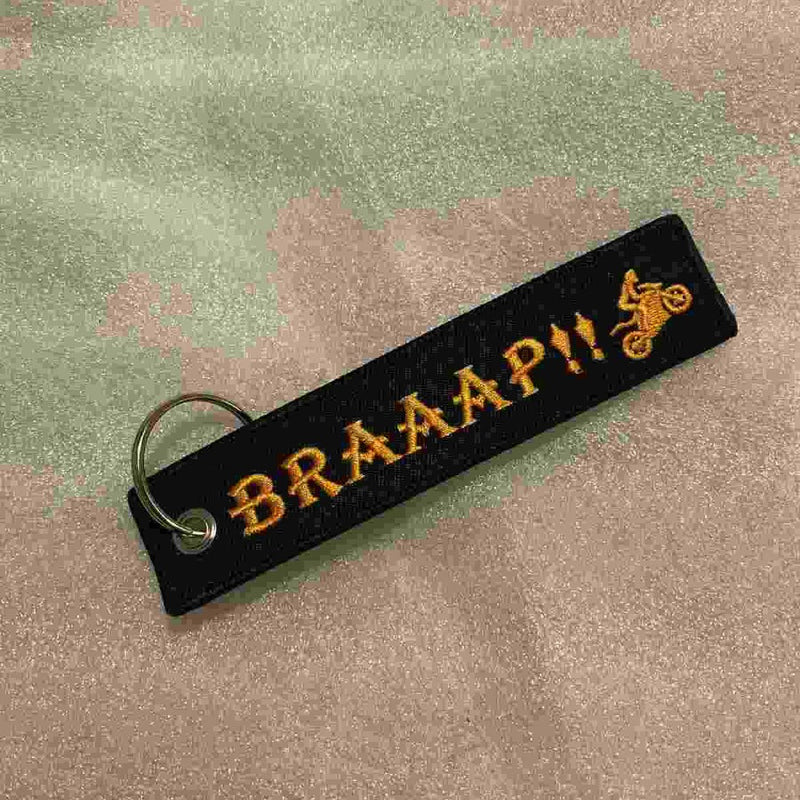 BRAAAP !! READY TO RACE Car Bike Embroidered Fabric Tag Strap Keyring Key Holder