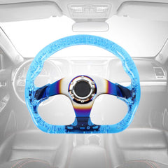 6-Holes Blue Crystal Bubble 326mm Deep Dish VIP Blue Spoke Steering Wheel