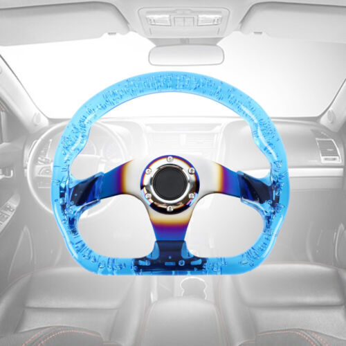 6-Holes Blue Crystal Bubble 326mm Deep Dish VIP Blue Spoke Steering Wheel