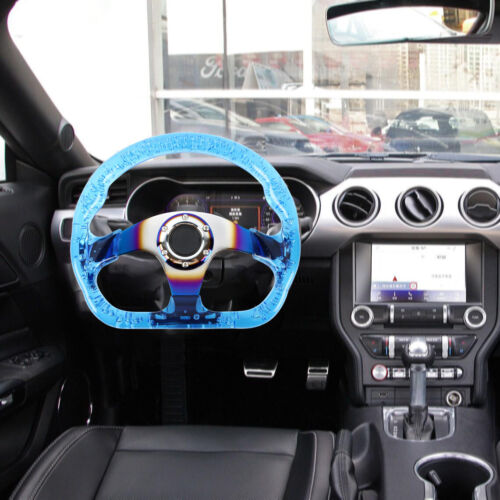 6-Holes Blue Crystal Bubble 326mm Deep Dish VIP Blue Spoke Steering Wheel