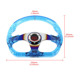 6-Holes Blue Crystal Bubble 326mm Deep Dish VIP Blue Spoke Steering Wheel