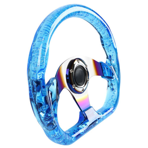 6-Holes Blue Crystal Bubble 326mm Deep Dish VIP Blue Spoke Steering Wheel