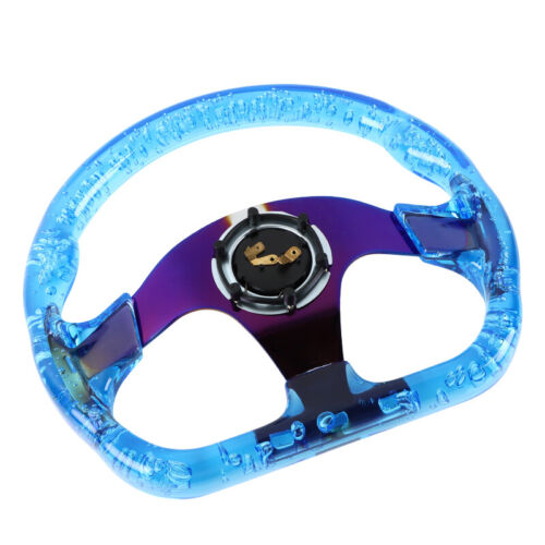 6-Holes Blue Crystal Bubble 326mm Deep Dish VIP Blue Spoke Steering Wheel