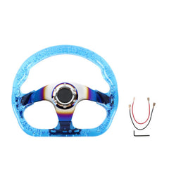 6-Holes Blue Crystal Bubble 326mm Deep Dish VIP Blue Spoke Steering Wheel