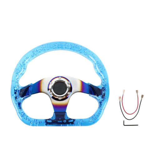 6-Holes Blue Crystal Bubble 326mm Deep Dish VIP Blue Spoke Steering Wheel
