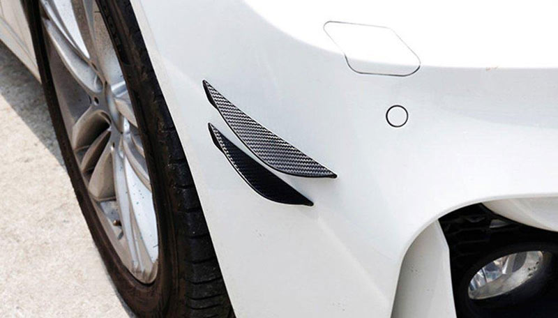 2pcs MEDIUM Black Carbon Fiber Pattern Trim Bumper Fins Diffuser Canards Splitters Kits
