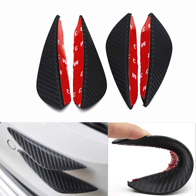 4pcs SMALL Black Carbon Fiber Pattern Trim Bumper Fins Diffuser Canards Splitters Kits