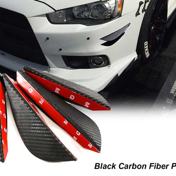 4pcs SMALL Black Carbon Fiber Pattern Trim Bumper Fins Diffuser Canards Splitters Kits