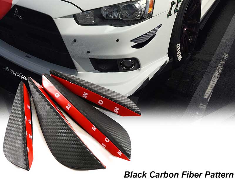 4pcs SMALL Black Carbon Fiber Pattern Trim Bumper Fins Diffuser Canards Splitters Kits