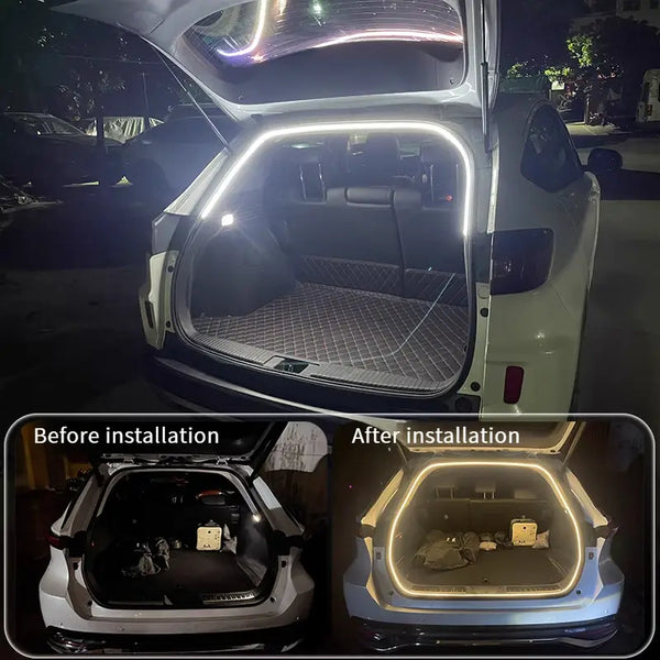 1pc Car New LED Multi-Color Trunk Atmosphere Light, With Scanning And Constant Light Mode, LED Sensor Light Strip