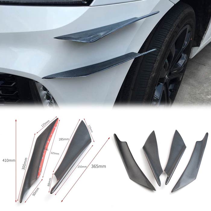 4pcs Universal, Carbon Fiber Color Car Front Bumper Fins Body Spoiler Canards