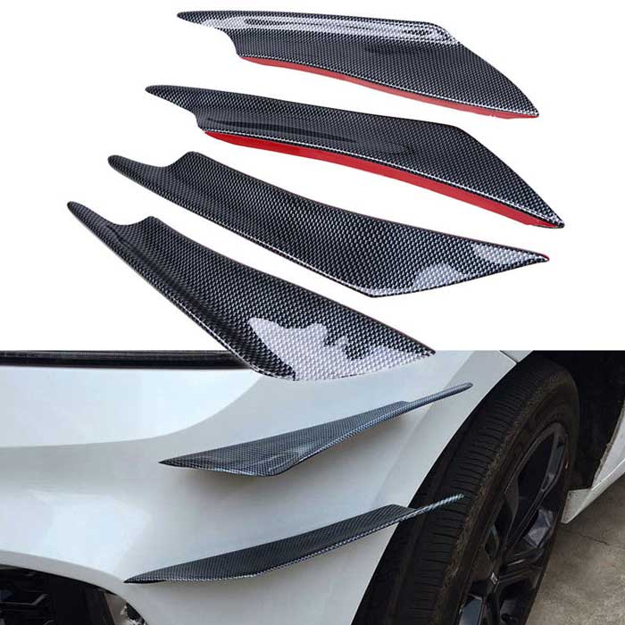 4pcs Universal, Carbon Fiber Color Car Front Bumper Fins Body Spoiler Canards