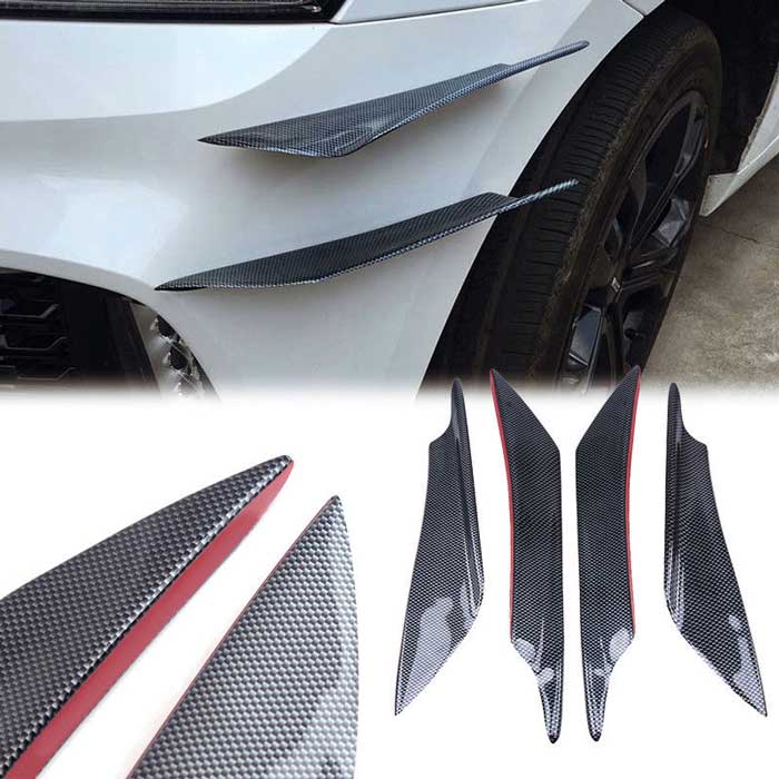 4pcs Universal, Carbon Fiber Color Car Front Bumper Fins Body Spoiler Canards
