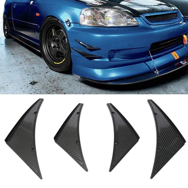 Carbon Fiber Look Canards Kit 4-Piece Front/Rear Bumper Fins Universal Fit