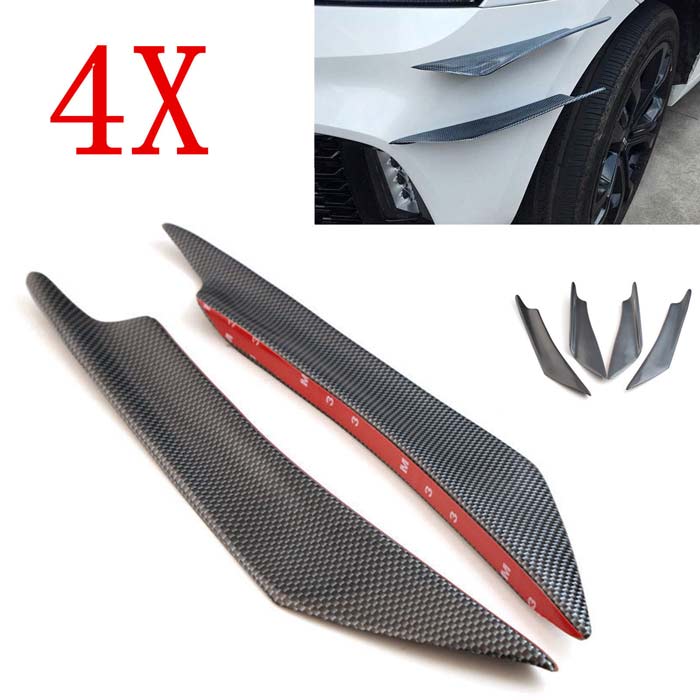 4pcs Universal, Carbon Fiber Color Car Front Bumper Fins Body Spoiler Canards