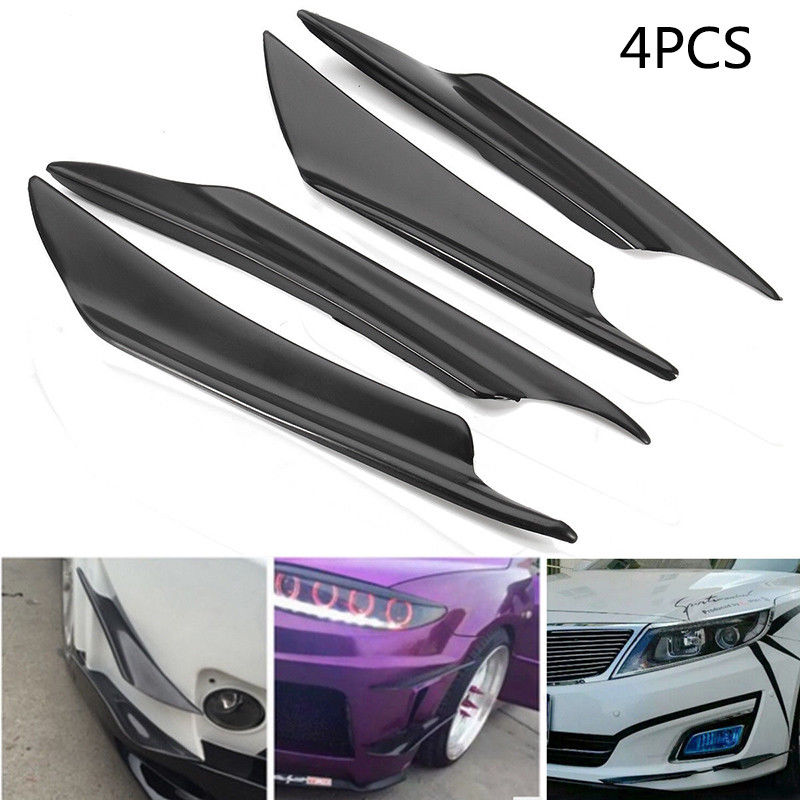 4pcs Universal Black Fiber Color Car Front Bumper Fins Body Spoiler Canards